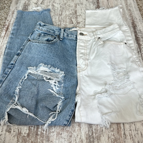 PacSun Two-Toned Distressed High Waisted Straight Leg Jeans - Picture 7 of 11
